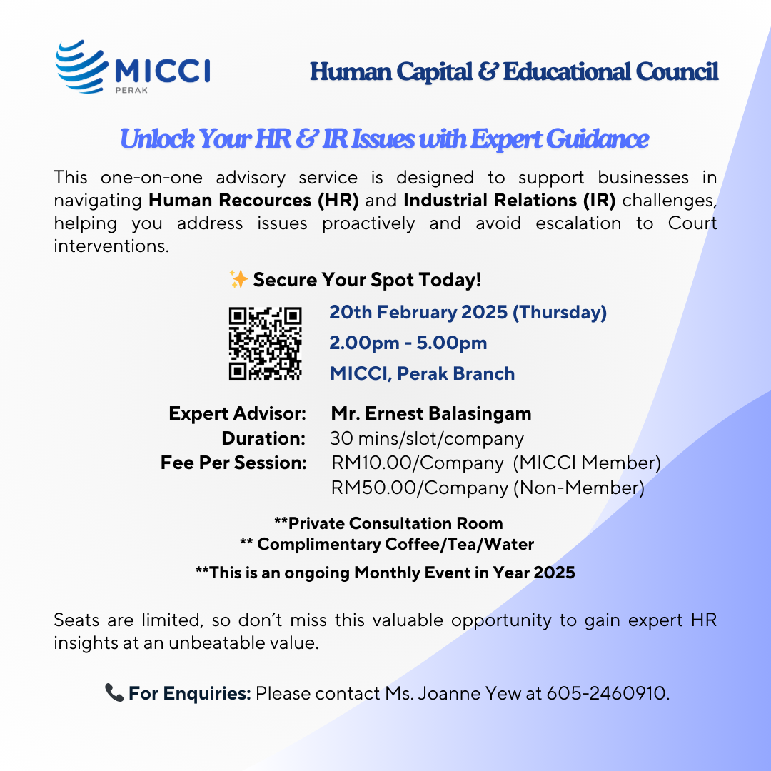 (INVITATION MICCI PERAK BRANCH) UNLOCK YOUR HR & IR ISSUES WITH EXPERT GUIDANCE